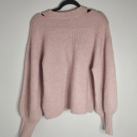 Soft Pink V-Neck Cardigan with Cutouts Small - Picture 3 of 7